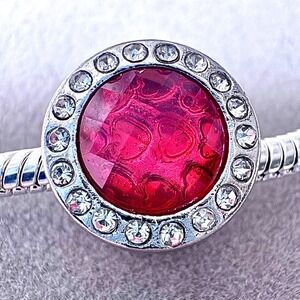 Red Heart Faceted Crystal Halo Slider Bead Charm Silver Tone fits PANDORA